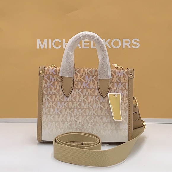 Michael Kors Mirella Extra-Small Ombré Logo Crossbody XBODY ShopperBag Camel NWT - Picture 4 of 16